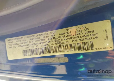 2008 Volkswagen New Beetle S from USA, damaged, VIN 3VWPW31C28M518785